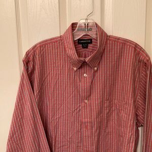 Lands End Shirt Men's 16 x 34 Red & Black Check Plaid Long Sleeve Button Down